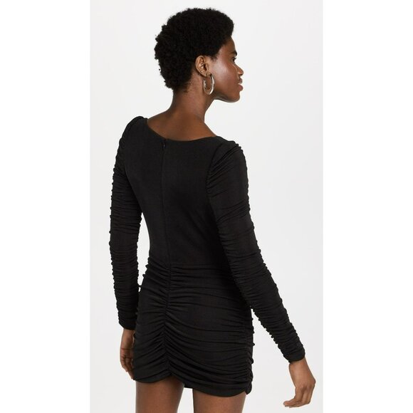 Aliette Black Ruched Bodycon Mini Dress Long Sleeve Stretchy Glam Chic Cocktail - Picture 13 of 13
